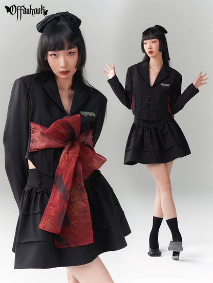 Back-Ribbon 2WAY NICHI FRILL TIERED JACKET &amp; SKIRT