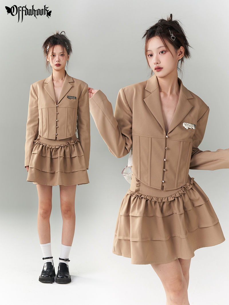 Back-Ribbon 2WAY NICHI FRILL TIERED JACKET &amp; SKIRT