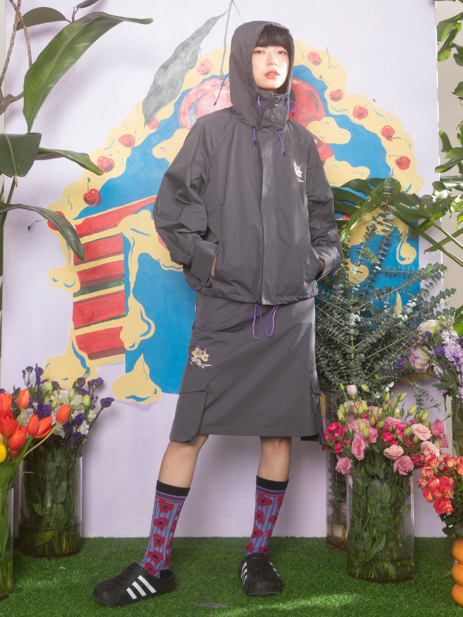 Embroidery Drawstring Casual Sporty Parka &amp; Skirt