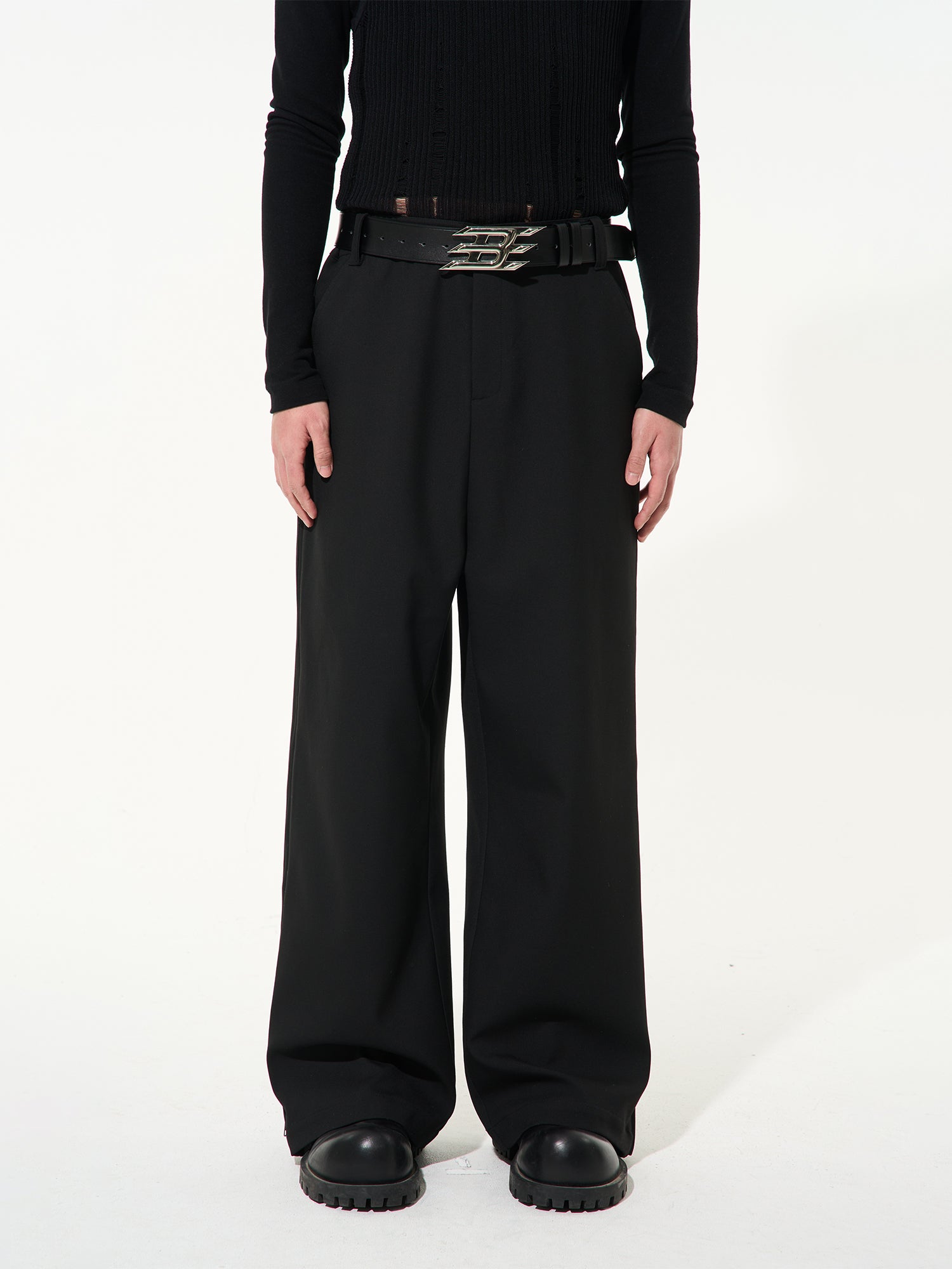 Side-LINE STRAIGHT WIDE-LEG PANTS