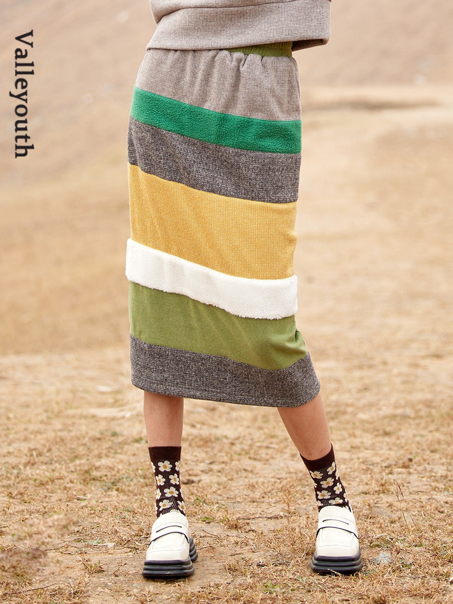 Border Colorful Knit Long-Skirt