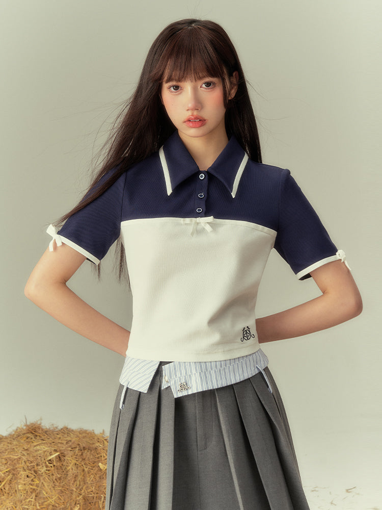 Bi-color Sporty Casual College Polo-shirt