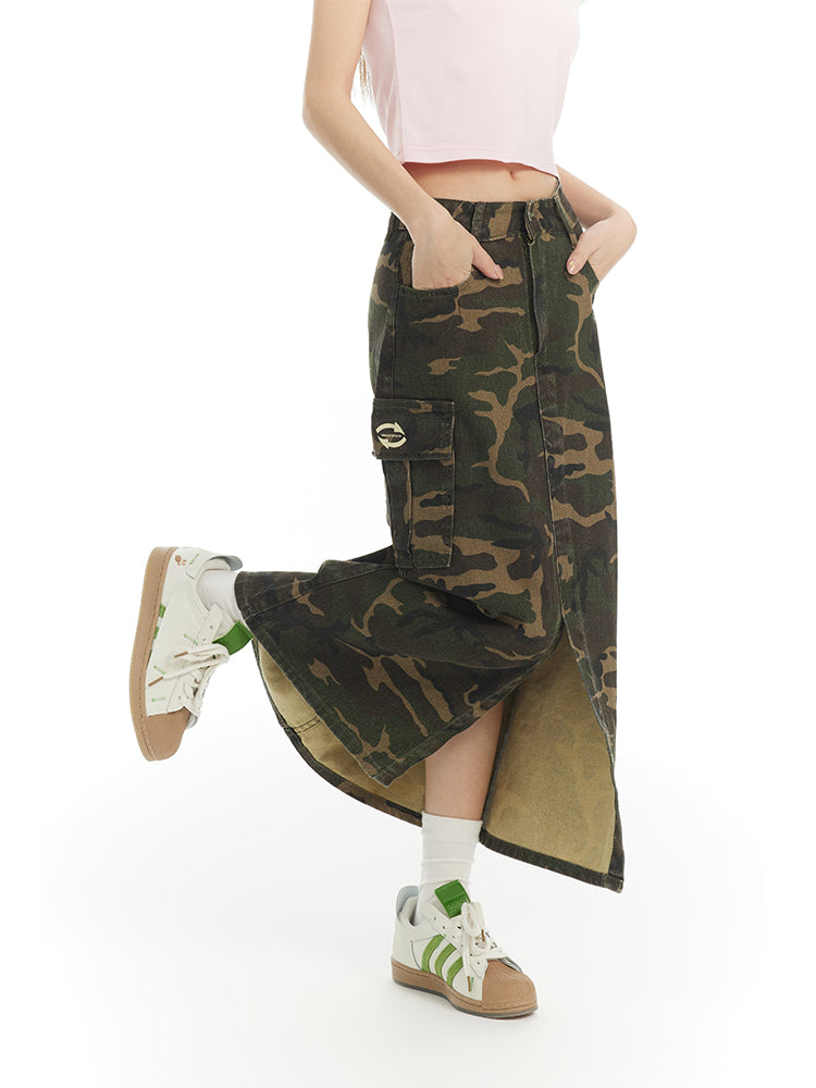 CAMOUFLAGE CASUAL RETRO GAUDY LONG-SKIRT