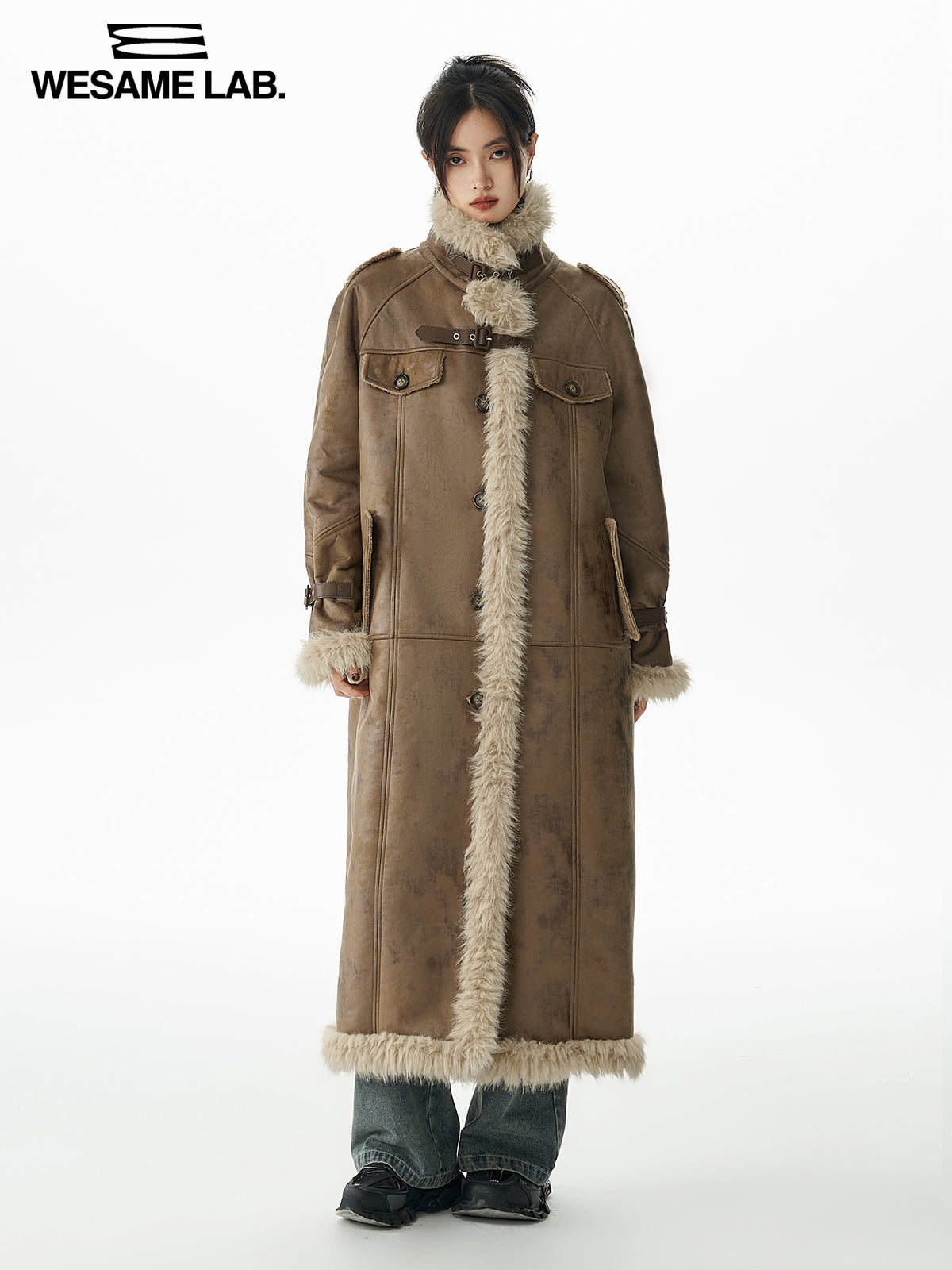 FUR RETRO STAND-COLLAR LONG-COAT