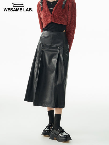 Leather Cool Tack Flare Long-Skirt