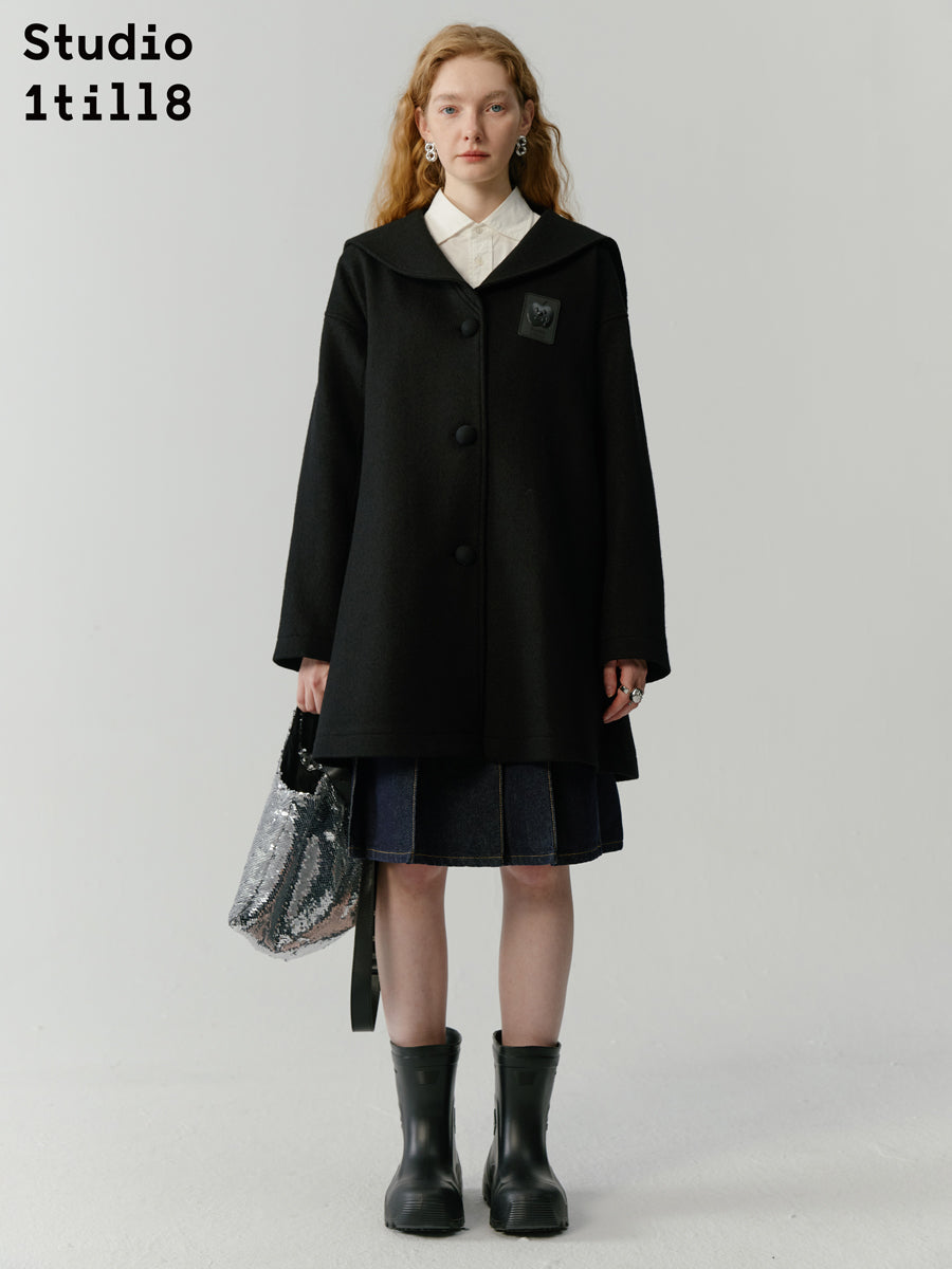 Sailor-Collar Long College Coat