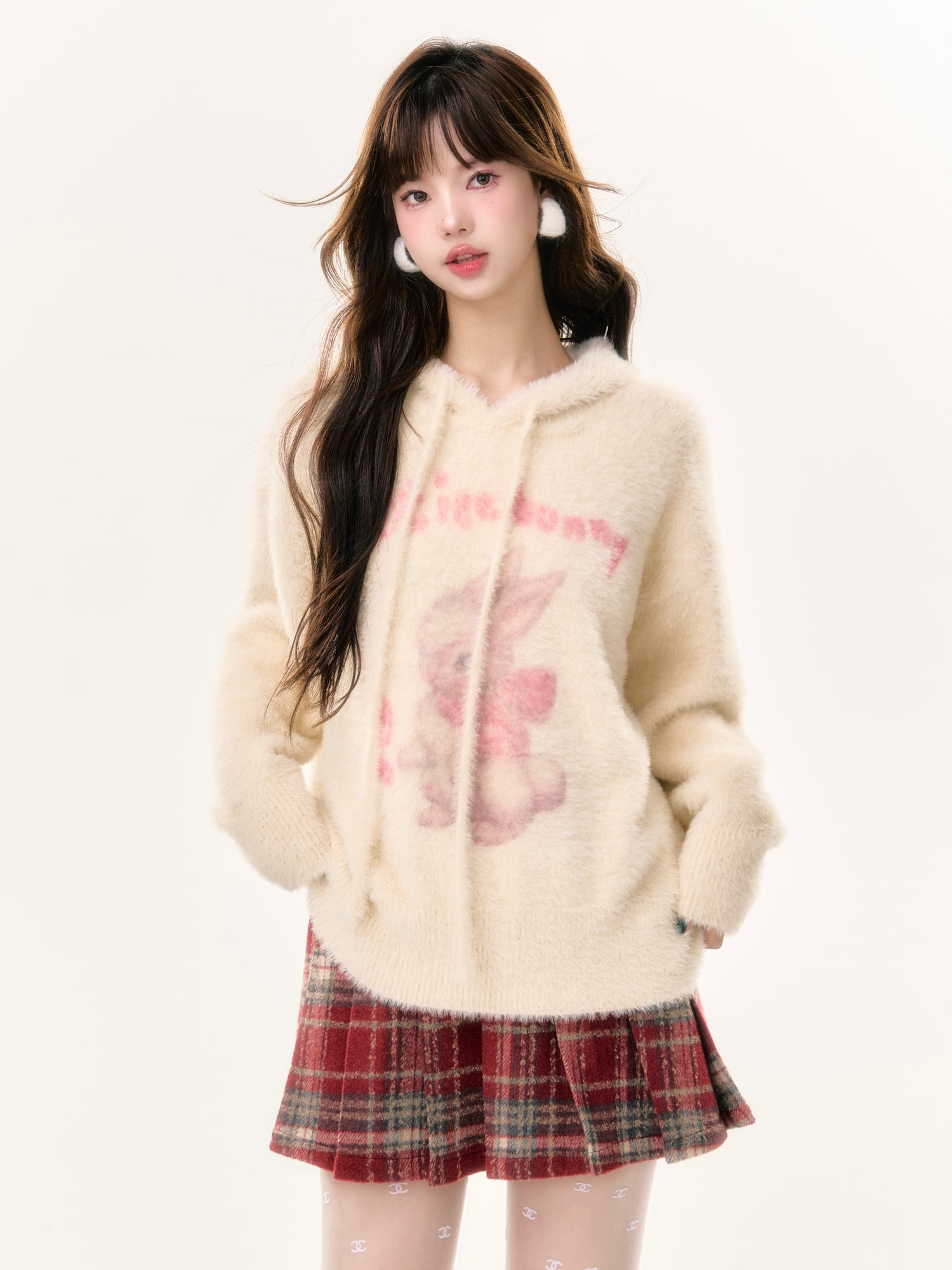 Knit Rabbit Fur Hoodie Loose Parka