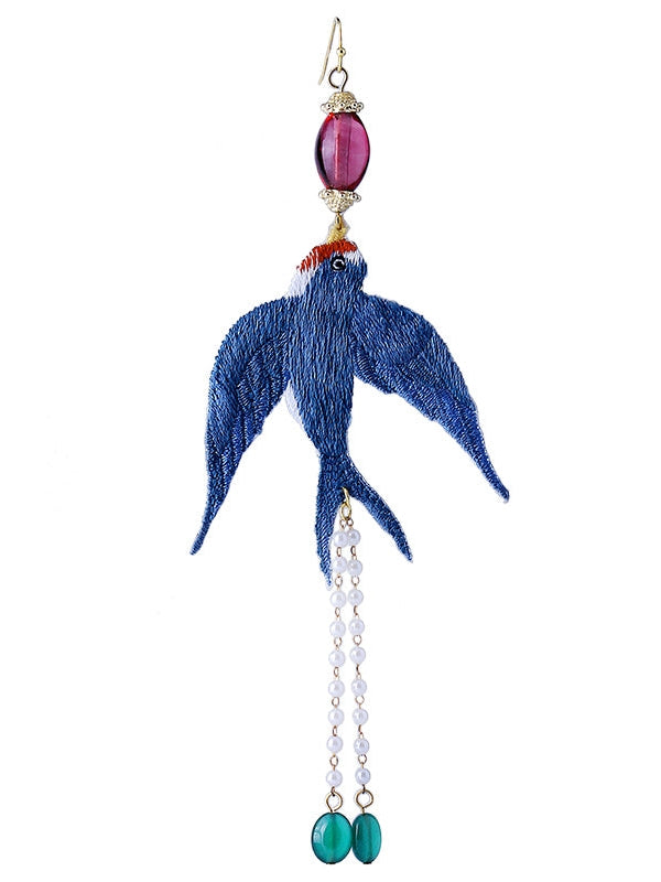 Embroidered Swallow Single Earring