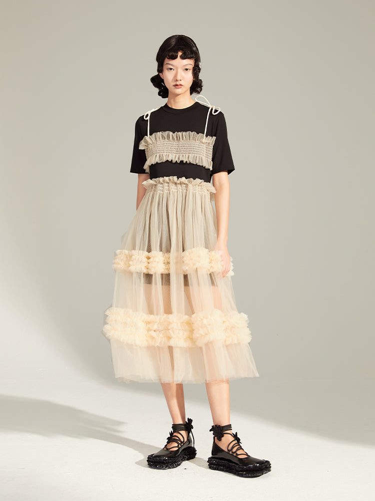 Fake Two -Piece Mesh Stitching Lace Dress -Diddi Moda – ARCANA ARCHIVE