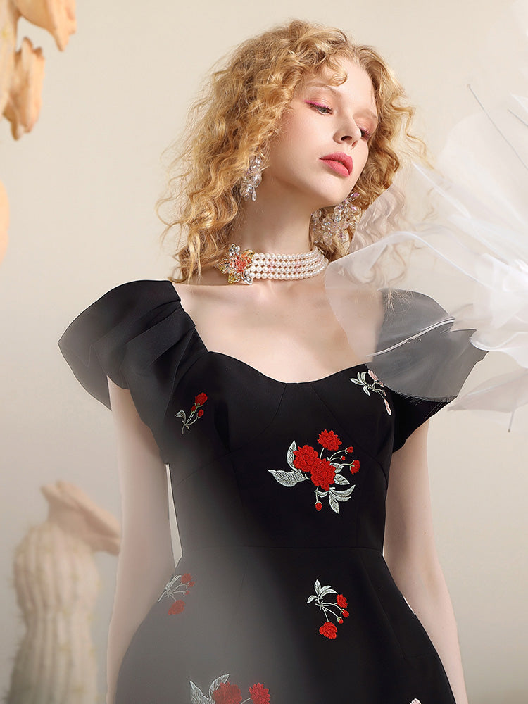 Stickerei Blume Back offen elegant einteiliges Kleid