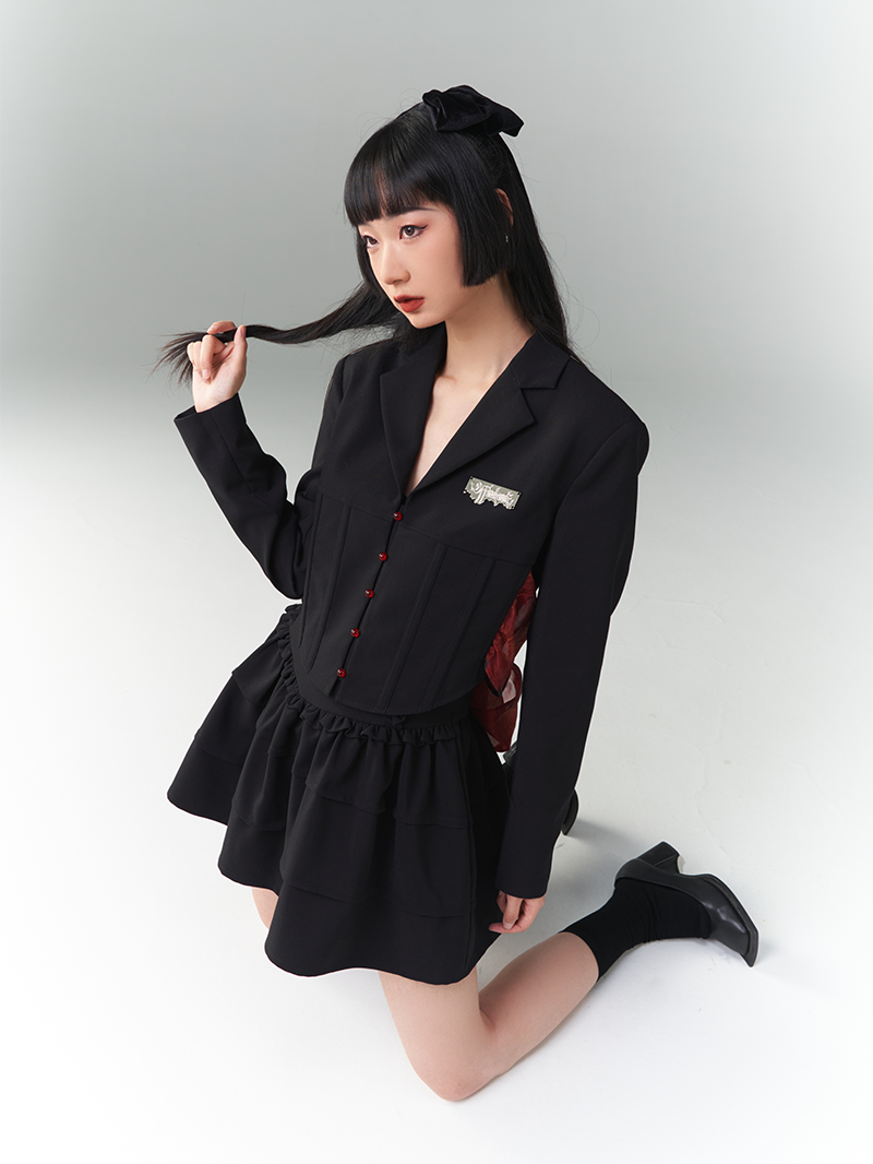 Back-Ribbon 2way Nichi Frill Stufeed Jacket &amp; Rock