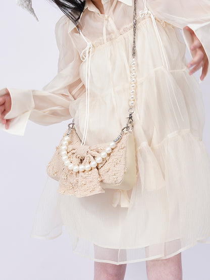 Compact Pearl Ribbon Feminine Bag