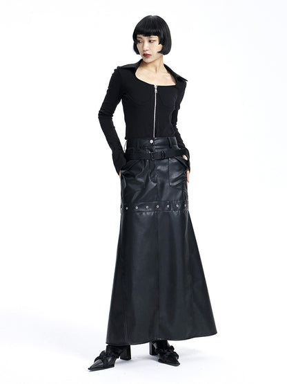 Leather Cool Long Flare Skirt