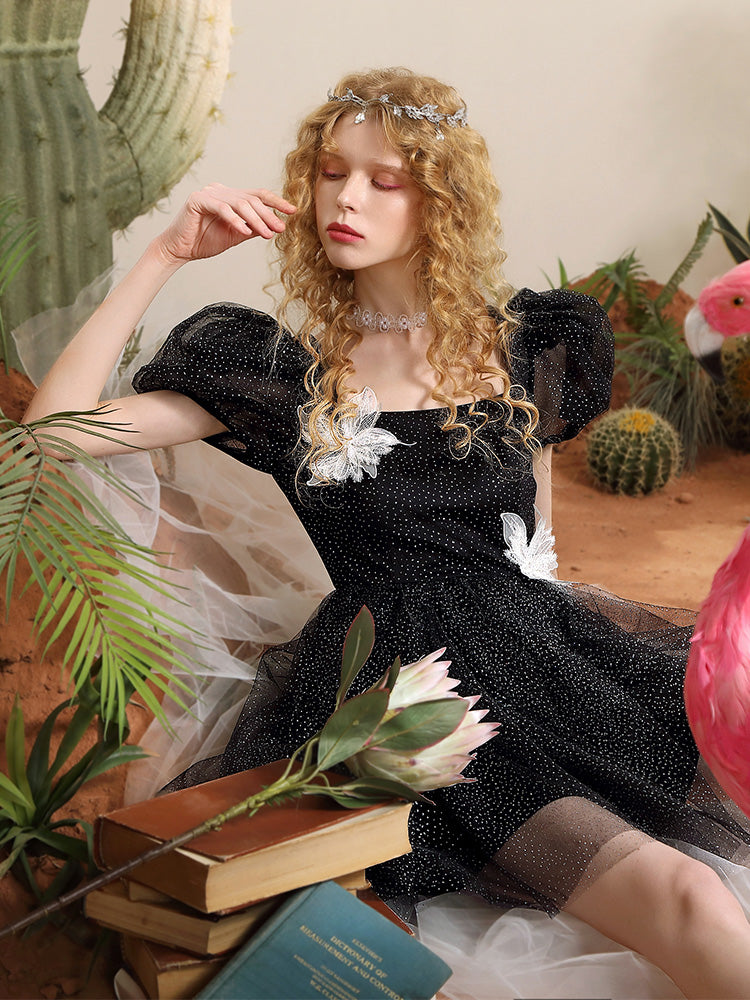 Princess Puff-Sleeve Ciffon a-line Sheer Dress – ARCANA ARCHIVE