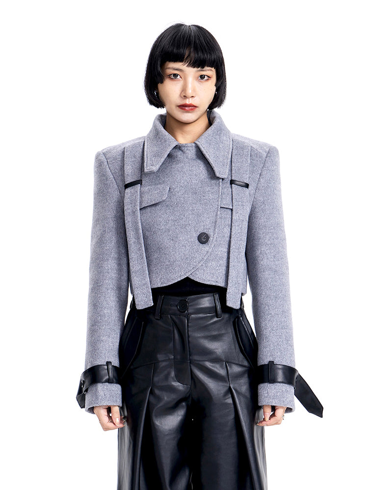 Stand-Collar Nichi Leather Wool Jacket