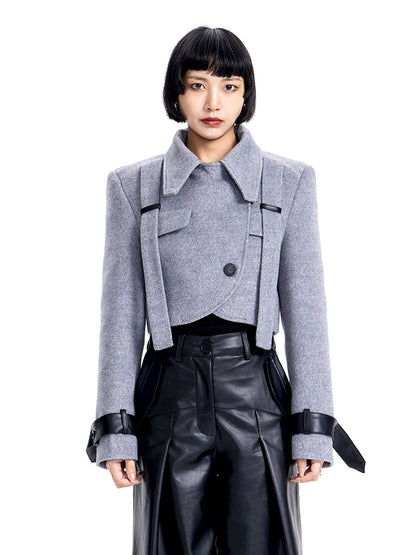 Stand-collar Nichi Leather Wool Jacket