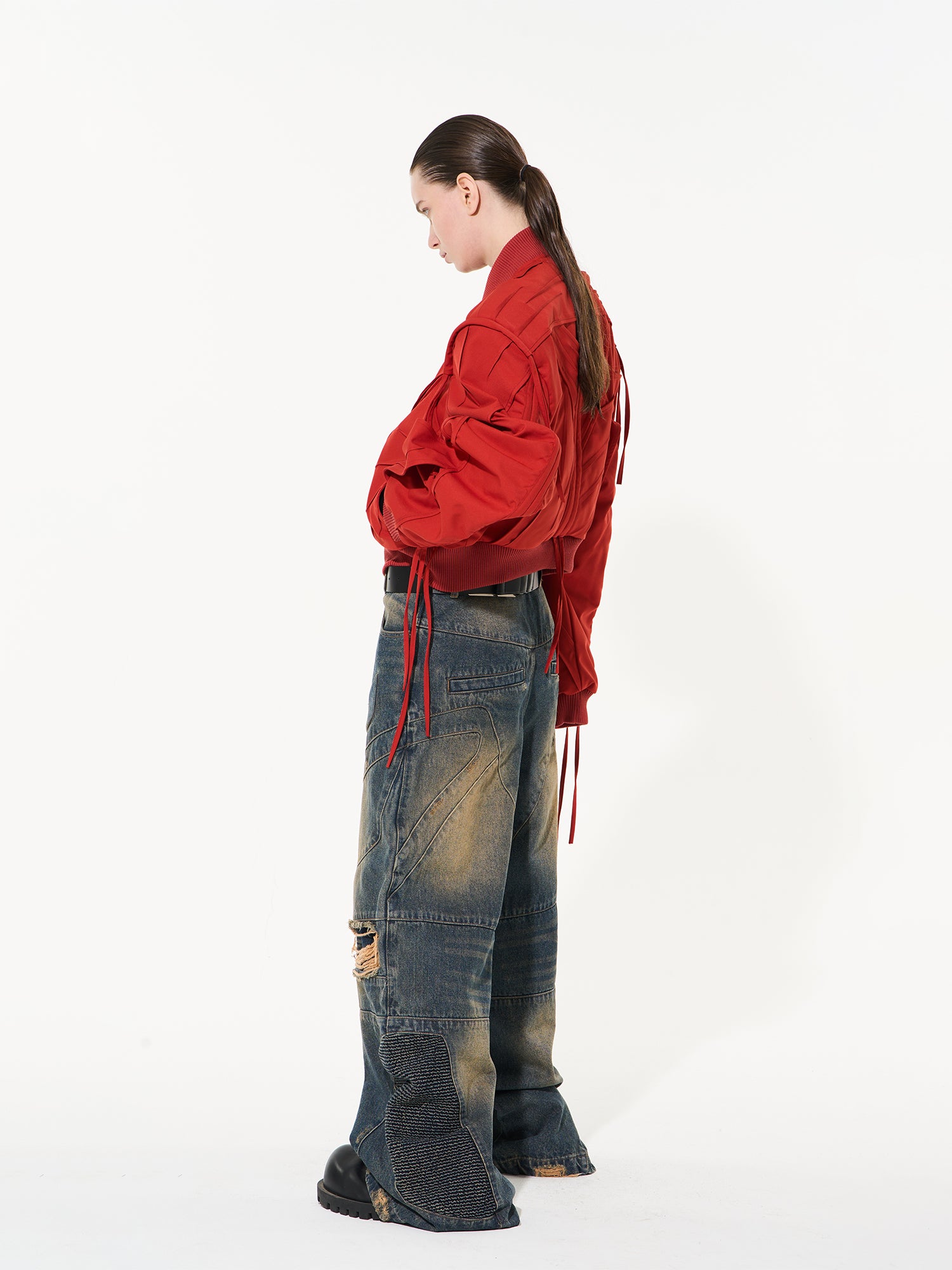 Unisex Denim Damage Faded Wide Pants