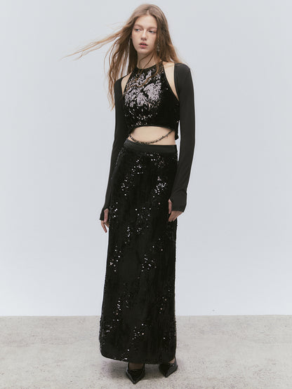 Chain Sequin LUSTER TOPS &amp; LONG-SKIRT