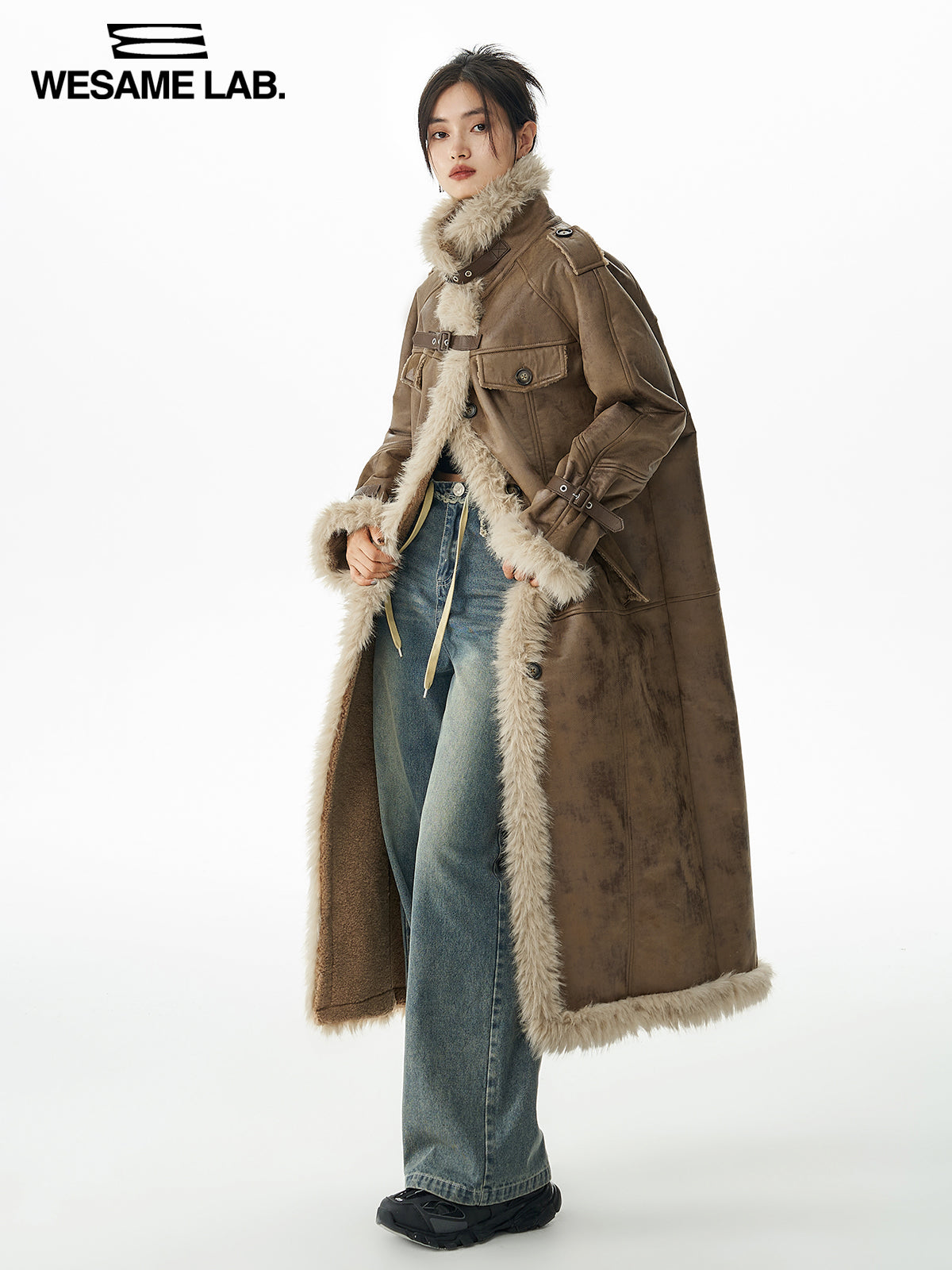 FUR RETRO STAND-COLLAR LONG-COAT