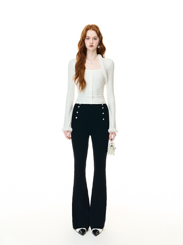 Bell-Bottom High-Waist Flare Trist Pants