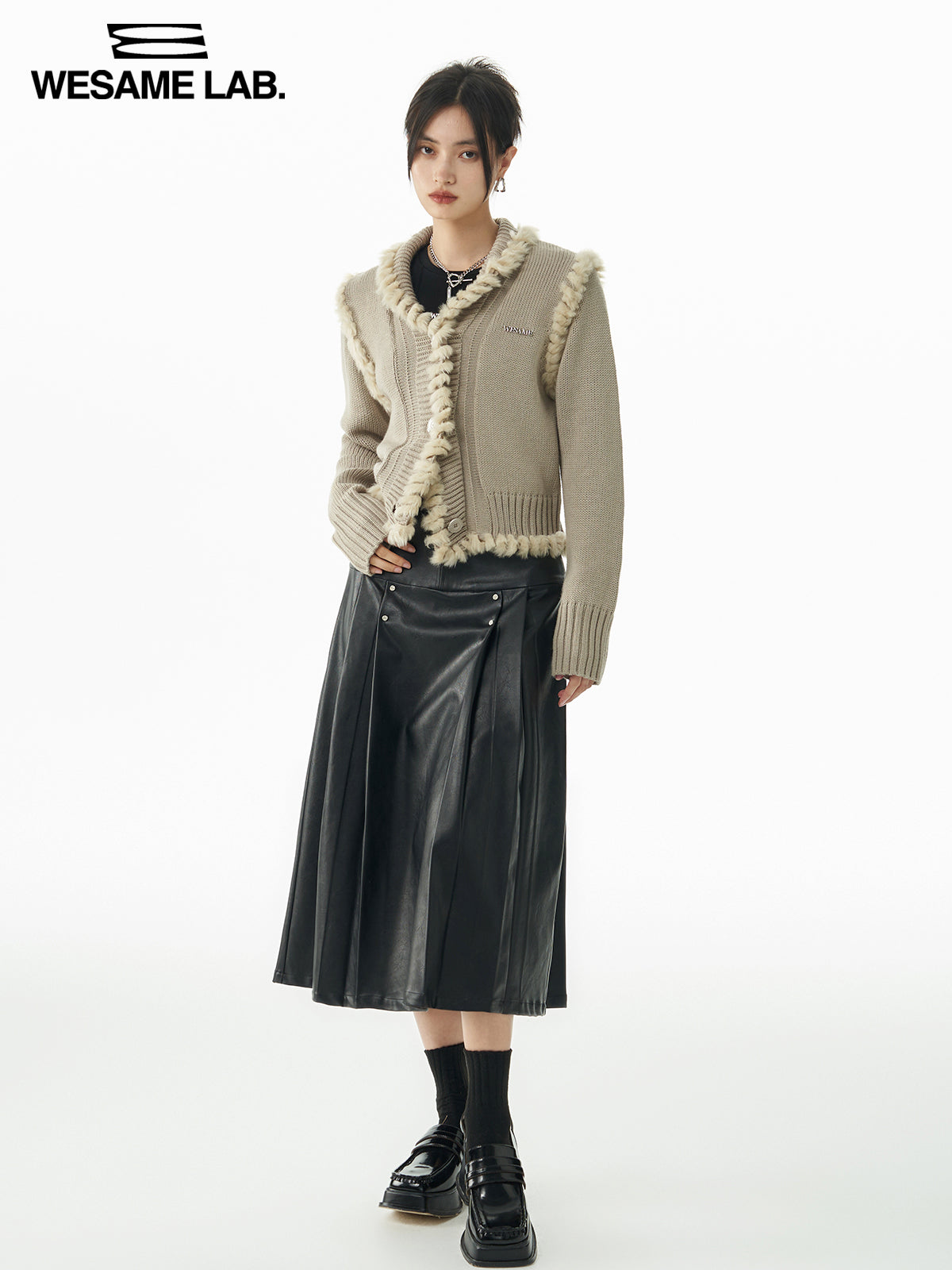 Leather Cool Tack Flare Long-Skirt