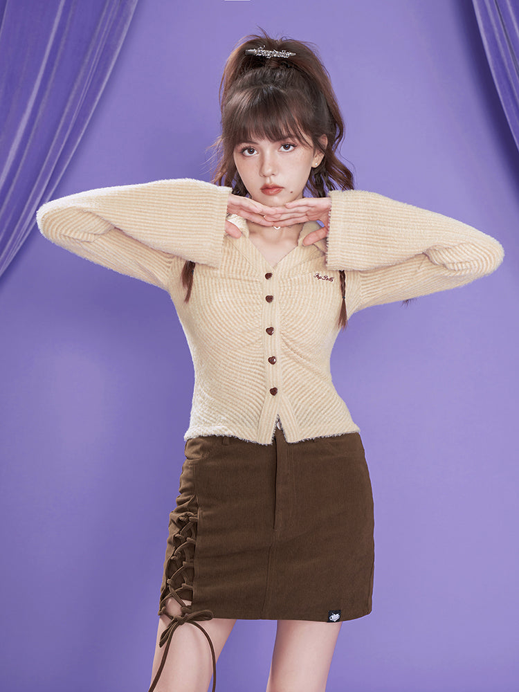 Corduroy Lace-up Short Skirt