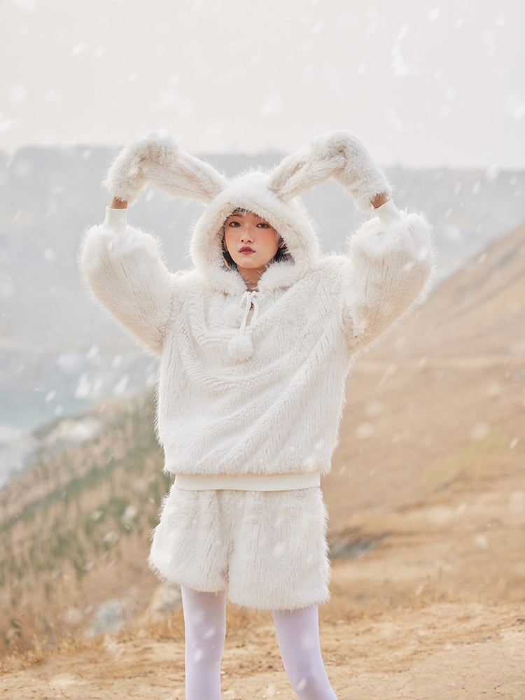 Hoodie Rabbit-ear Fur Pullover