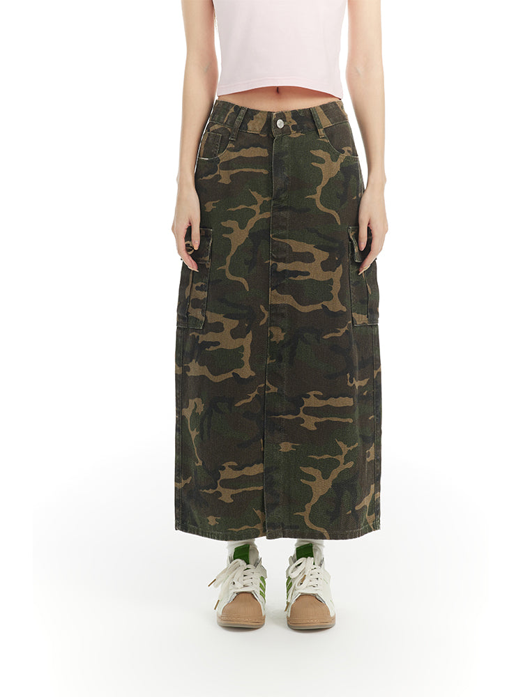 Camouflage Long Wild Slit Jupe