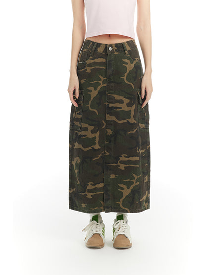 Camouflage Long Wild Slit Skirt