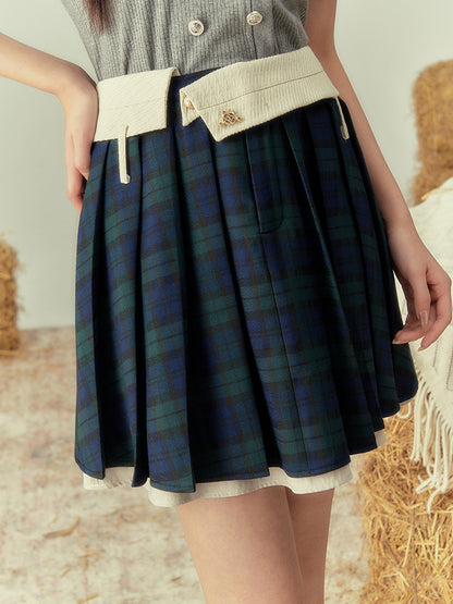 Checked Pleats Girly Short Skirt