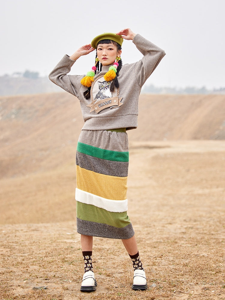 BORDER COLORFUL KNIT LONG-SKIRT