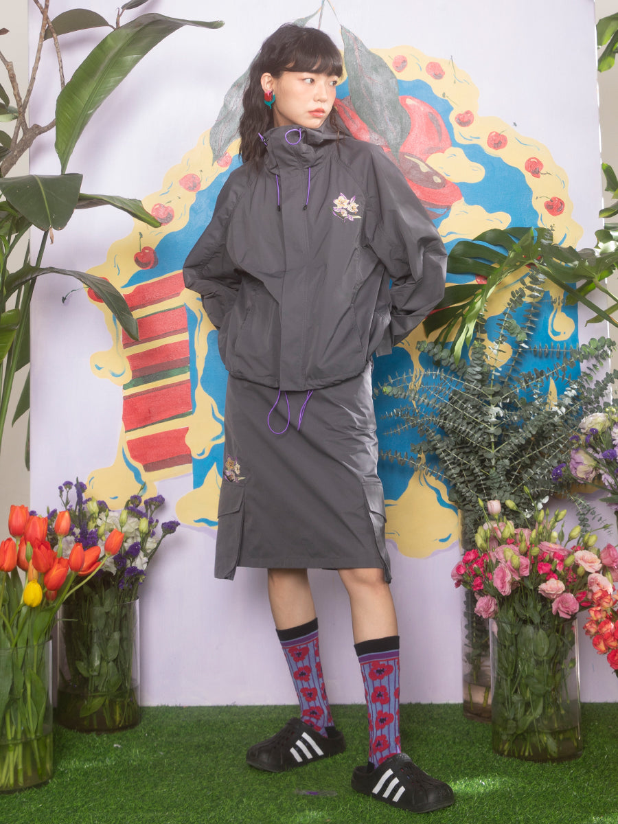 Embroidery Drawstring Casual Sporty Parka＆Skirt