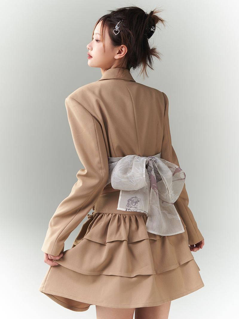 Back-ribbon 2way Nichi Frill Tiered Jacket＆Skirt