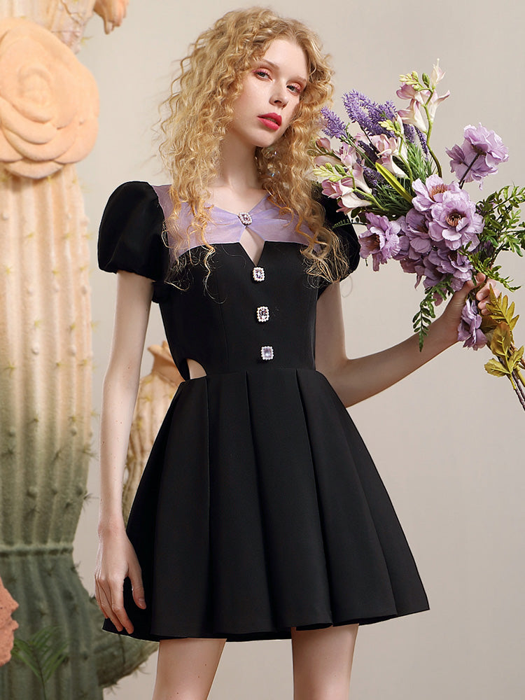 Ribbon Side-Cut Puff-SLEEVE FLUFFILY ONE-PIECE Dress – ARCANA ARCHIVE