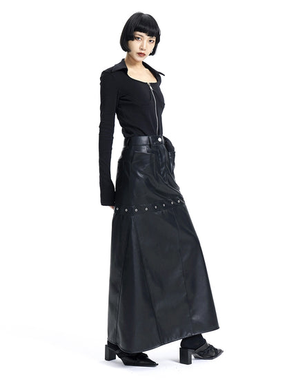 Leather Cool Long Flare Skirt