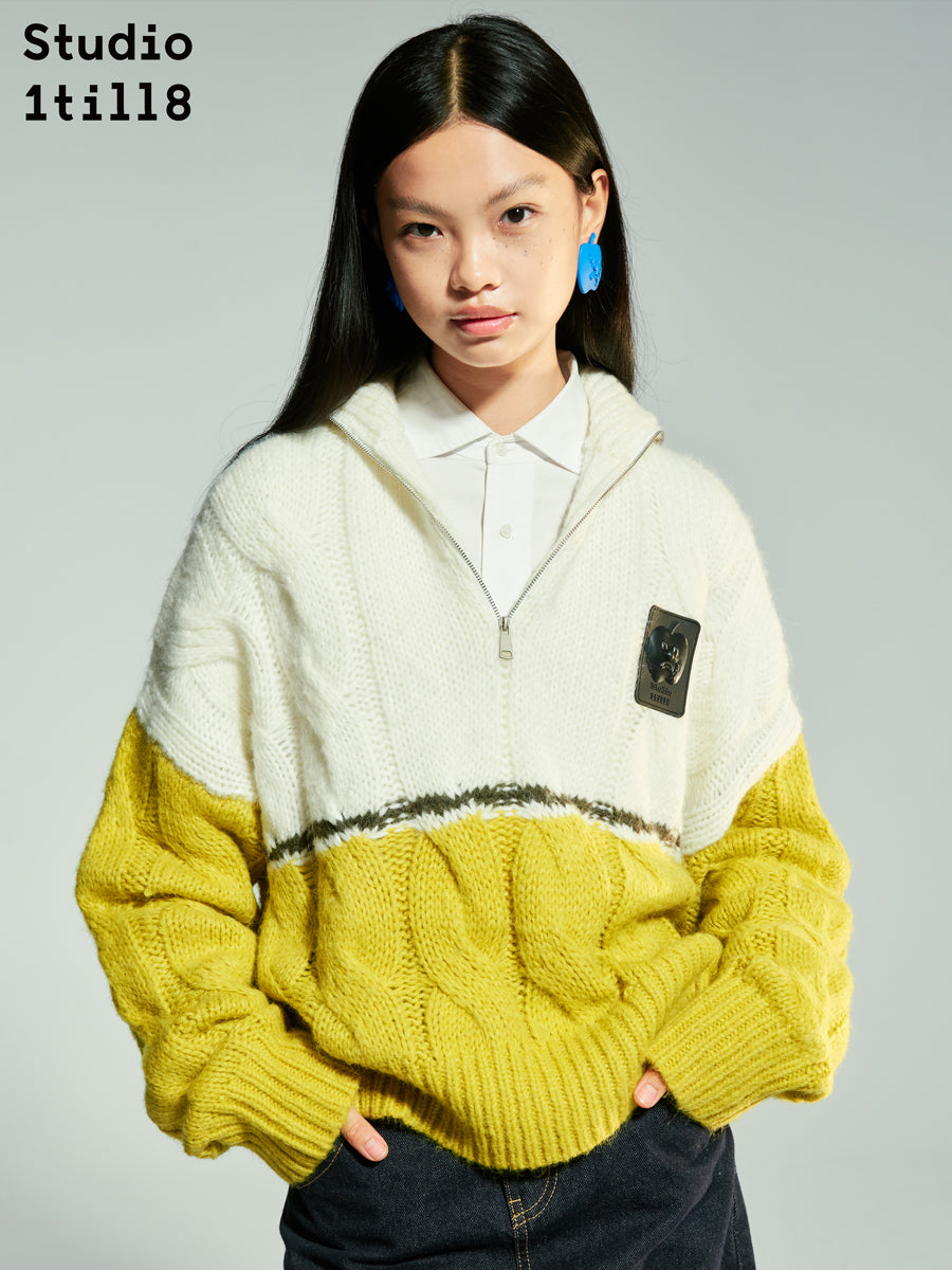 Bi-Color Zip Loose Cable-Knit-Studio1Till8 – ARCANA ARCHIVE