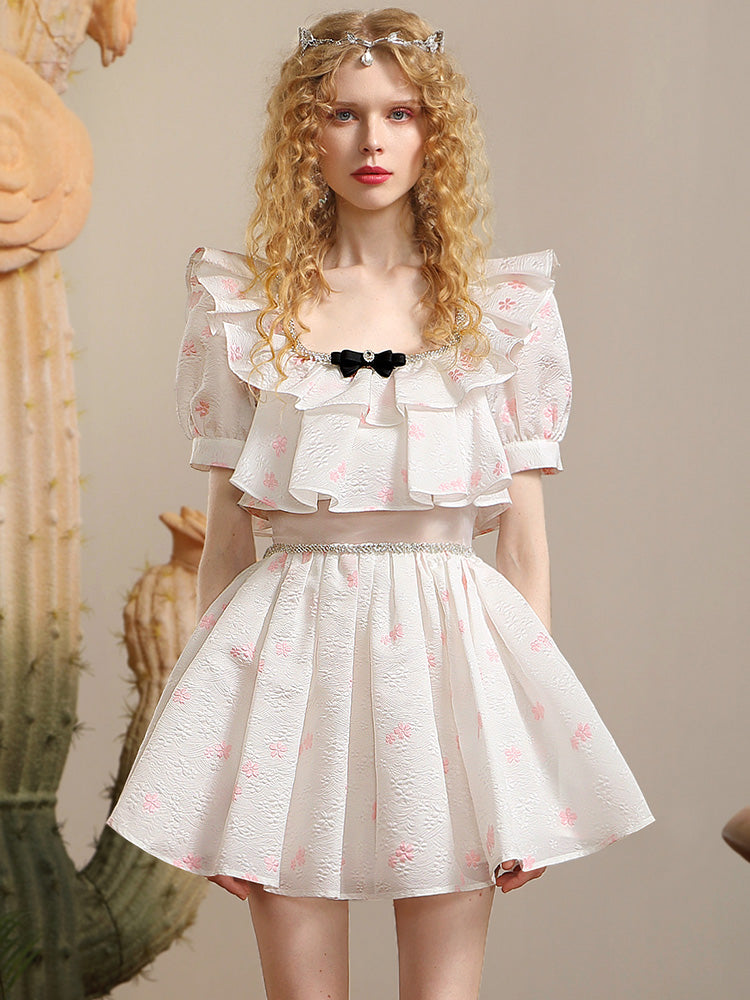 Lace Big-collar Embroidery Frill Ribbon Sweet One-piece