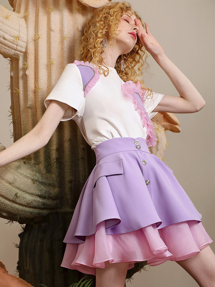 Girly Lace Frill Layered Sute Retro T-Shirt &amp; Skirt