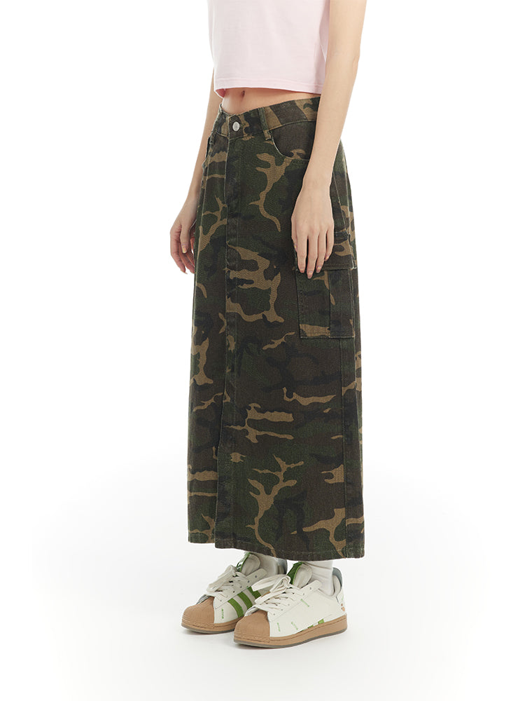 Camouflage Long Wild Slit Jupe