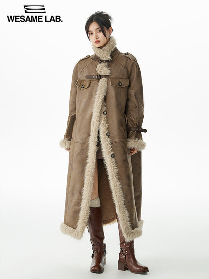 FUR RETRO STAND-COLLAR LONG-COAT