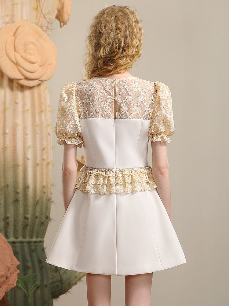 Lace Femineine Sheer Ribbon Frill Derss