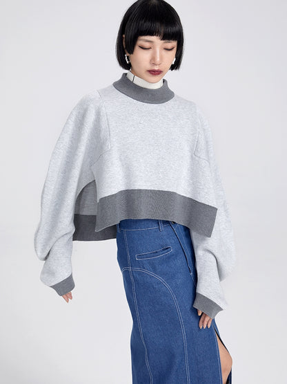 Cropped Loose Bi-color Slit Knit