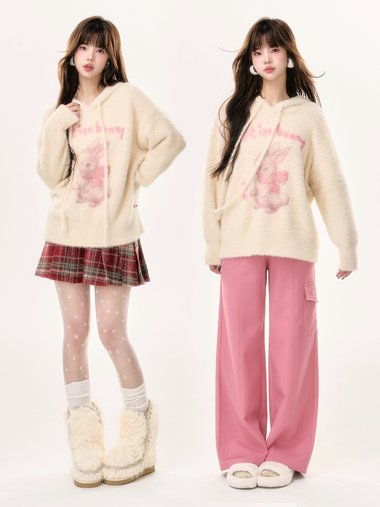 Knit Rabbit FUR HOODIE LOOSE PARKA