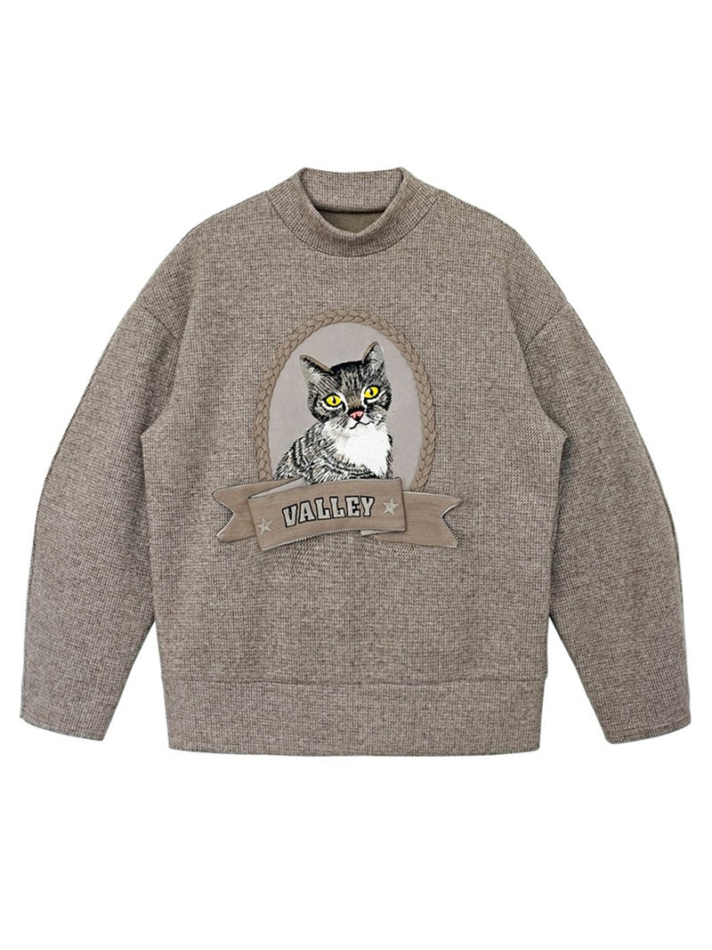 Three-dimensional Cat Retro Short Pullover