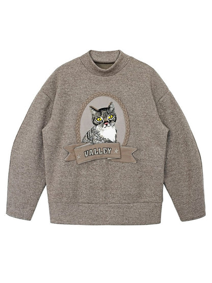 Three-dimensional Cat Retro Short Pullover