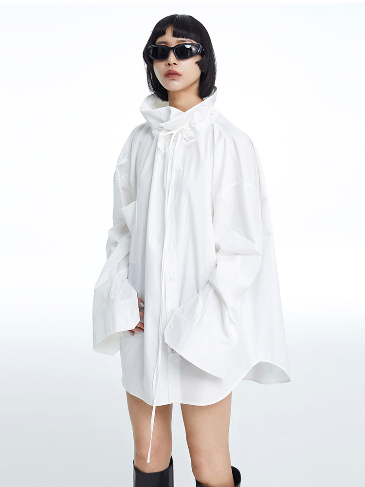 High-neck oversize Nichi-Collar Drawstring Blouse