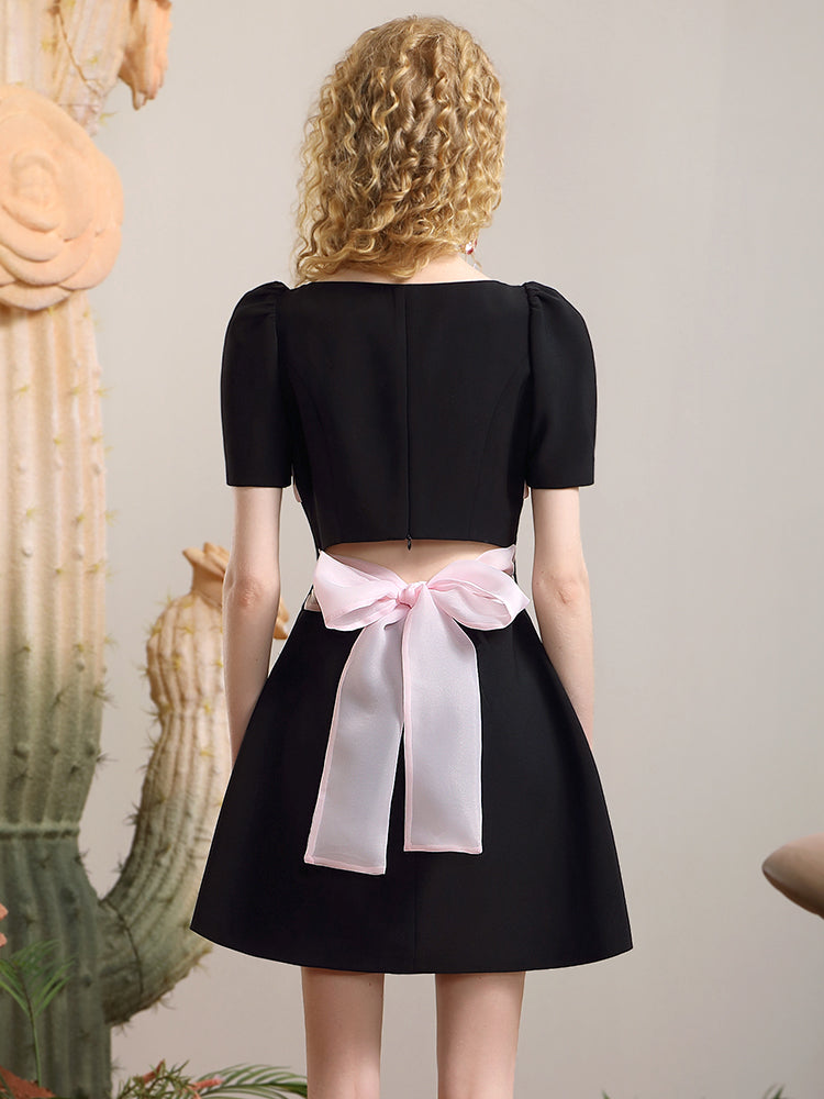 Back-opne Ribbon A-line Bijou Chic Dress