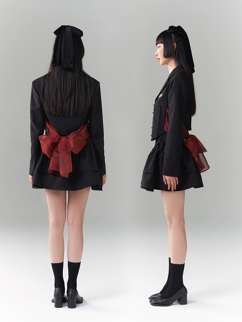 Back-Ribbon 2way Nichi Frill Stufeed Jacket &amp; Rock