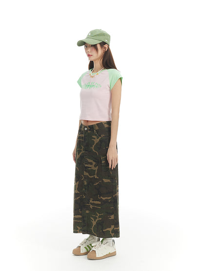 Camouflage Long Wild Slit Jupe