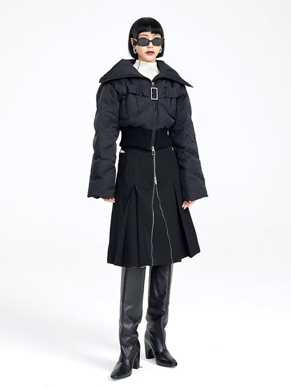 BIG-COLLAR CROPPED QUILTING NICHI DOWN-JACKET